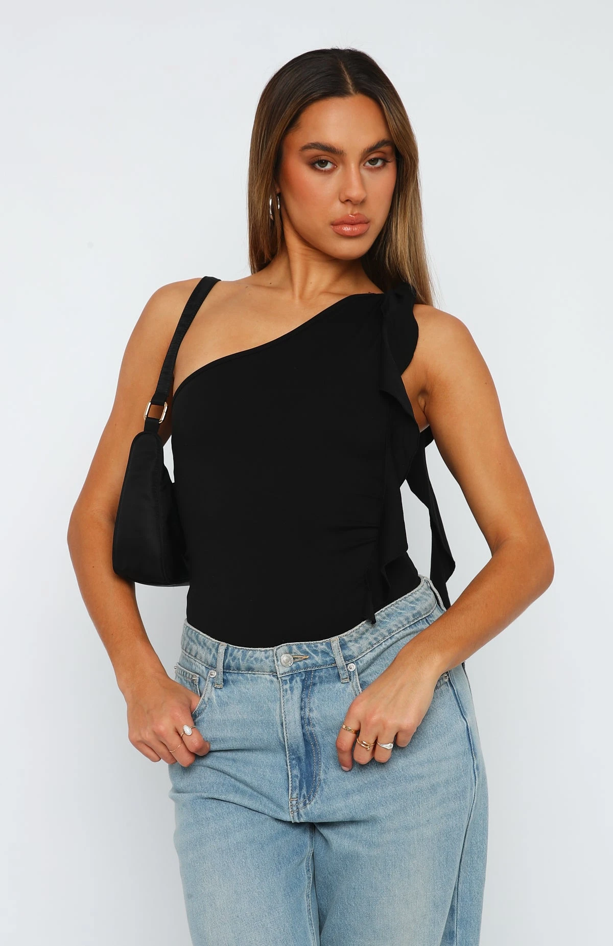 Give You Love One Shoulder Bodysuit Black - Image 4