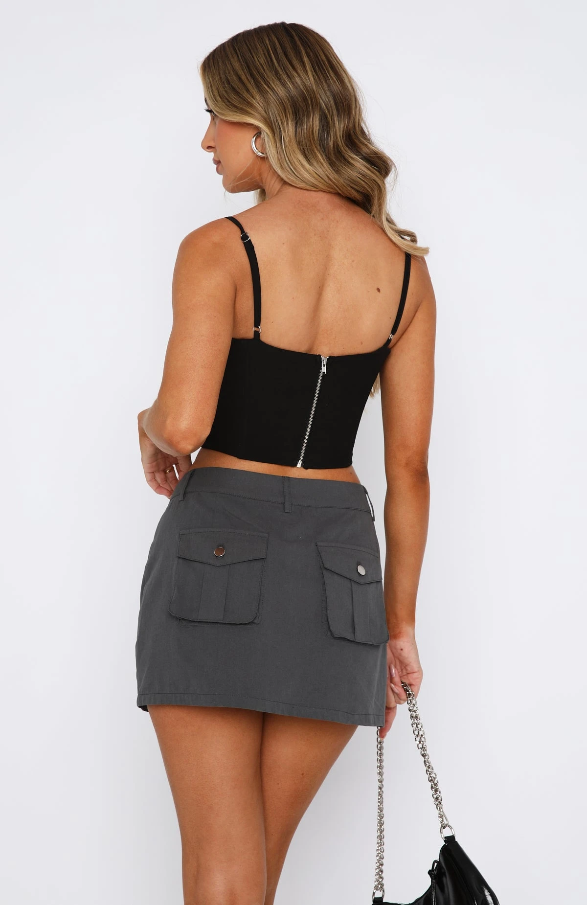 Let's Meet Tonight Cargo Mini Skirt Charcoal - Image 4