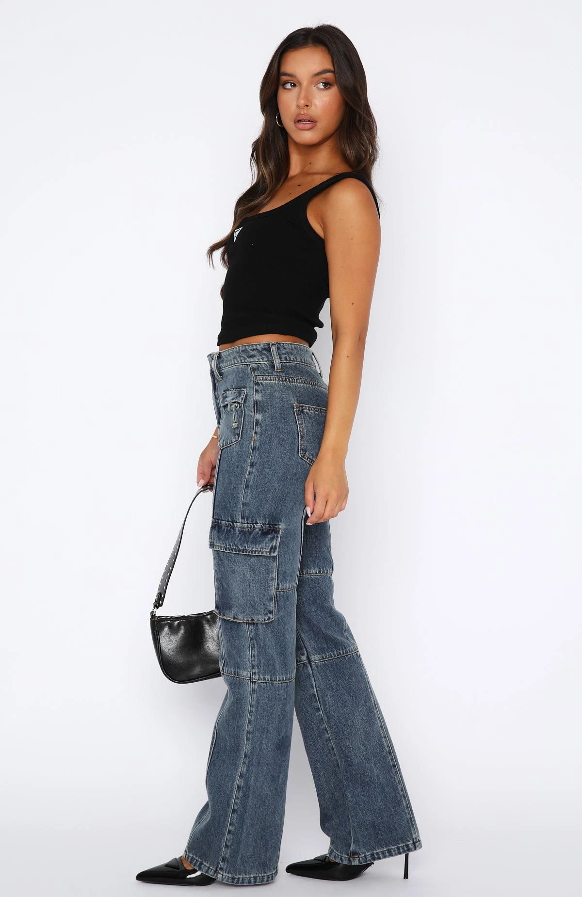 Incomplete Mid Rise Straight Leg Jeans Jive Blue - Image 3