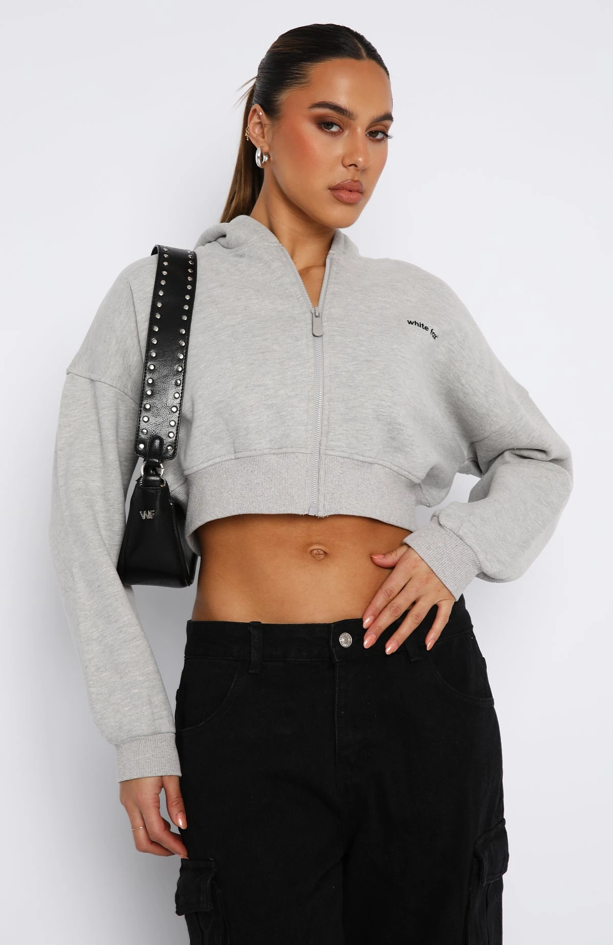 She's Effortless Cropped Hoodie Grey Marle - Image 2