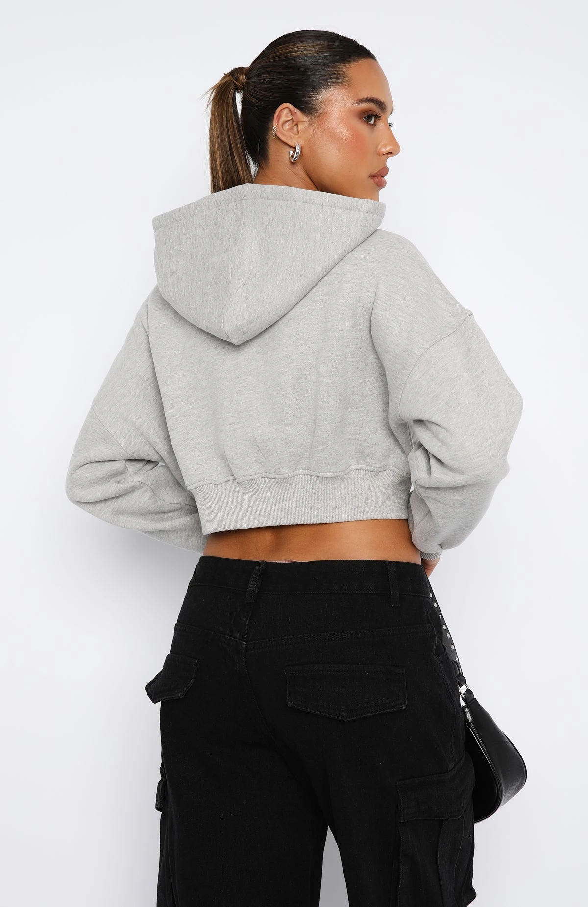 She's Effortless Cropped Hoodie Grey Marle - Image 4