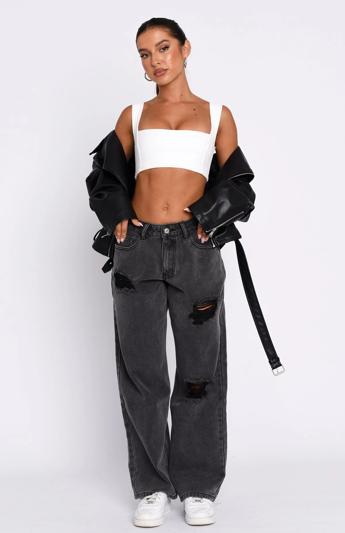 Cross My Path Low Rise Wide Leg Jeans Black Acid Wash - Image 5