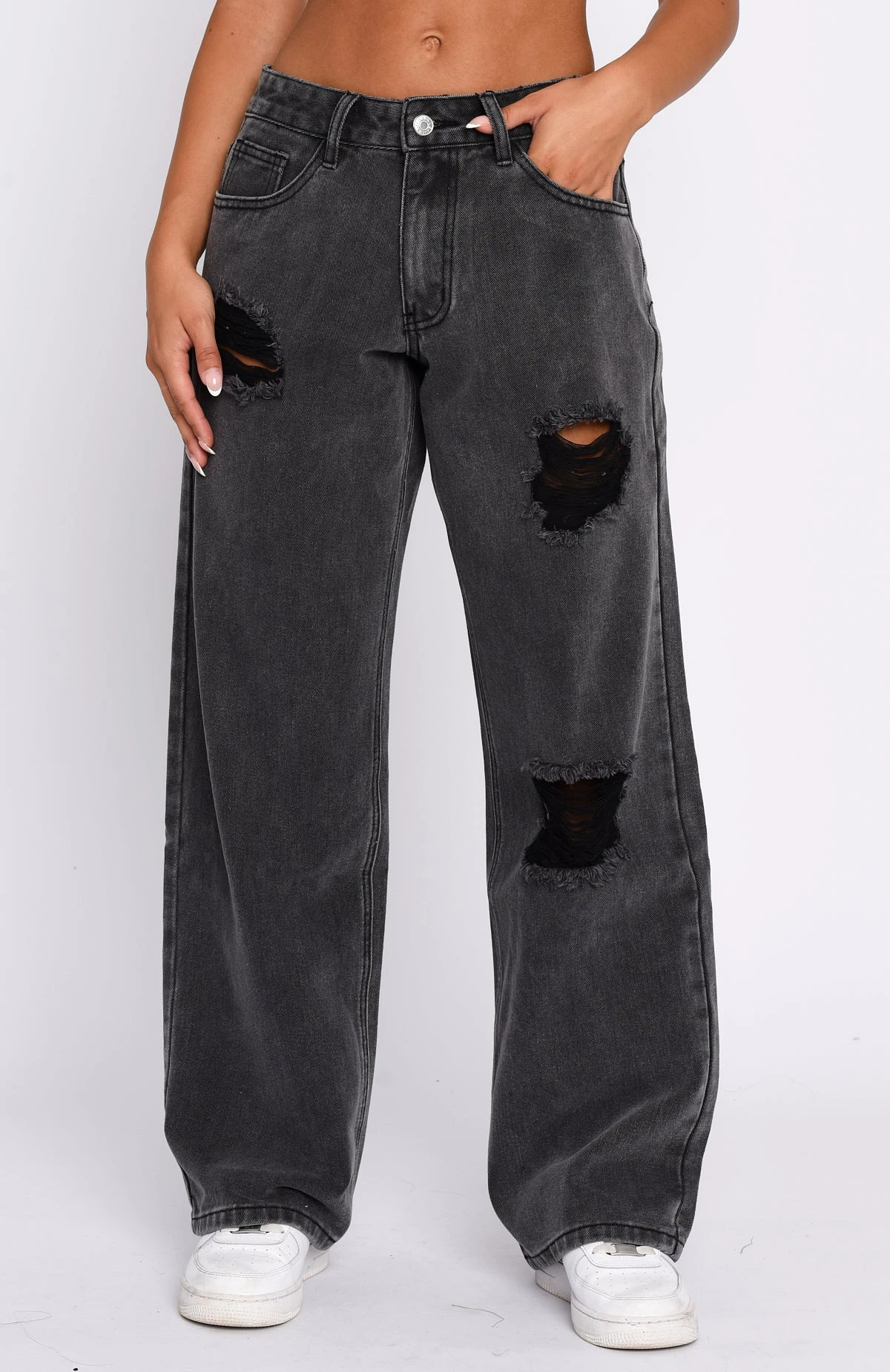 Cross My Path Low Rise Wide Leg Jeans Black Acid Wash - Image 2