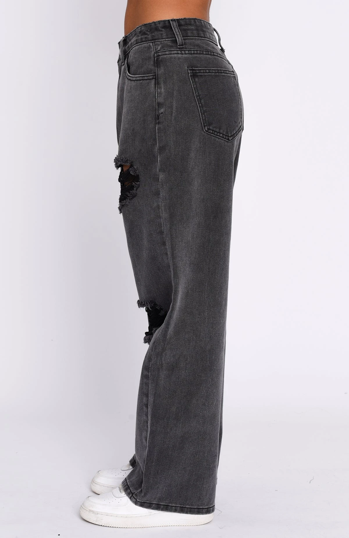 Cross My Path Low Rise Wide Leg Jeans Black Acid Wash - Image 3