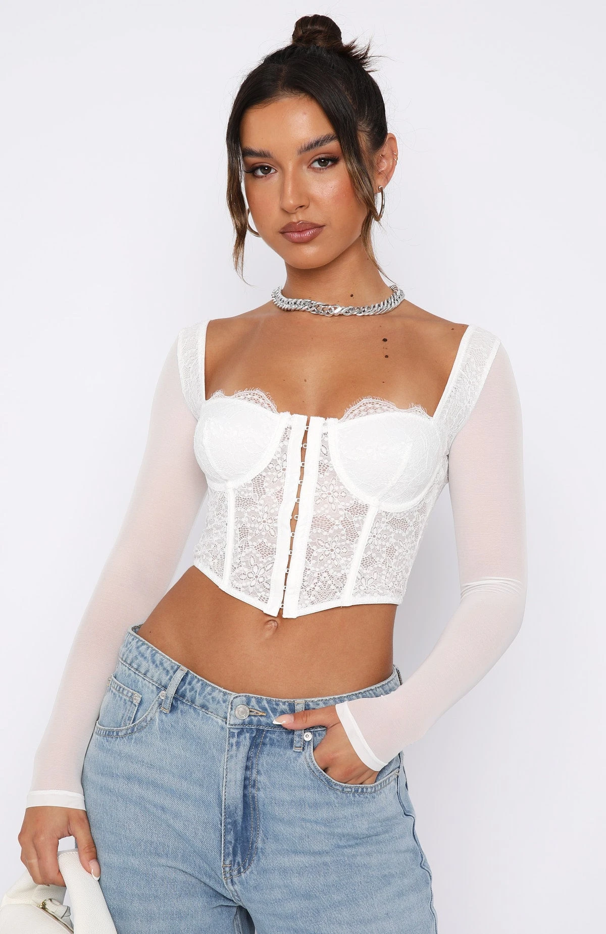She's Magic Long Sleeve Lace Bustier White - Image 2