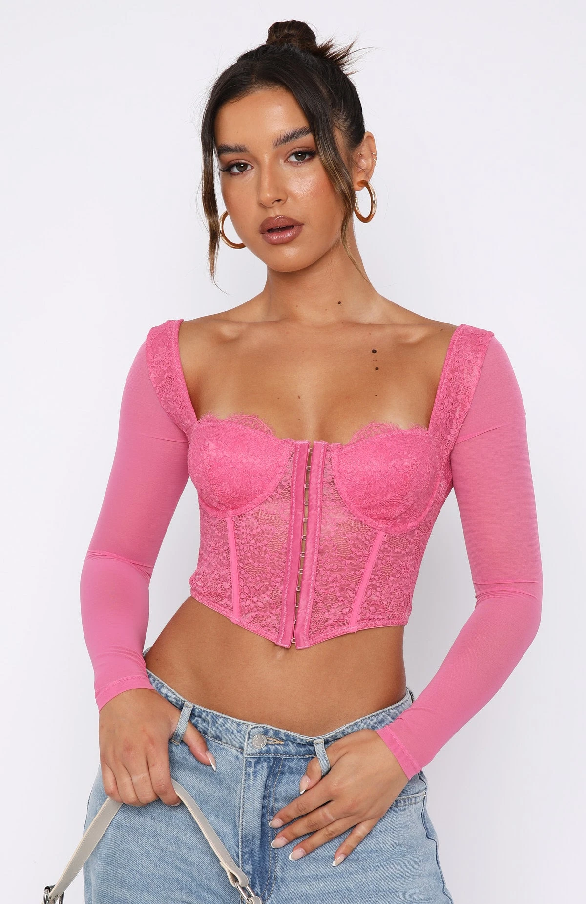 She's Magic Long Sleeve Lace Bustier Hot Pink - Image 2