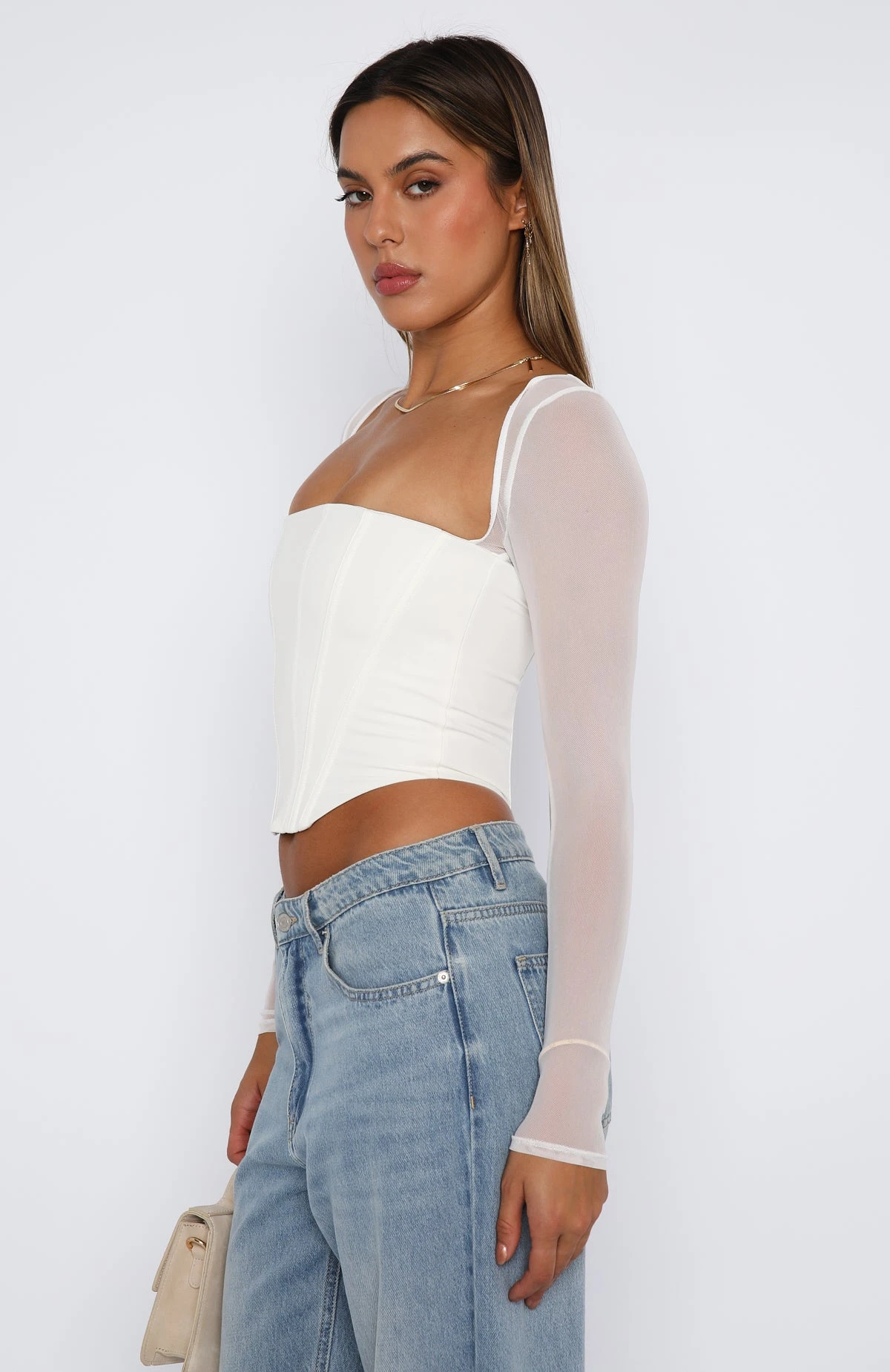 Notice Me Long Sleeve Bustier White - Image 3