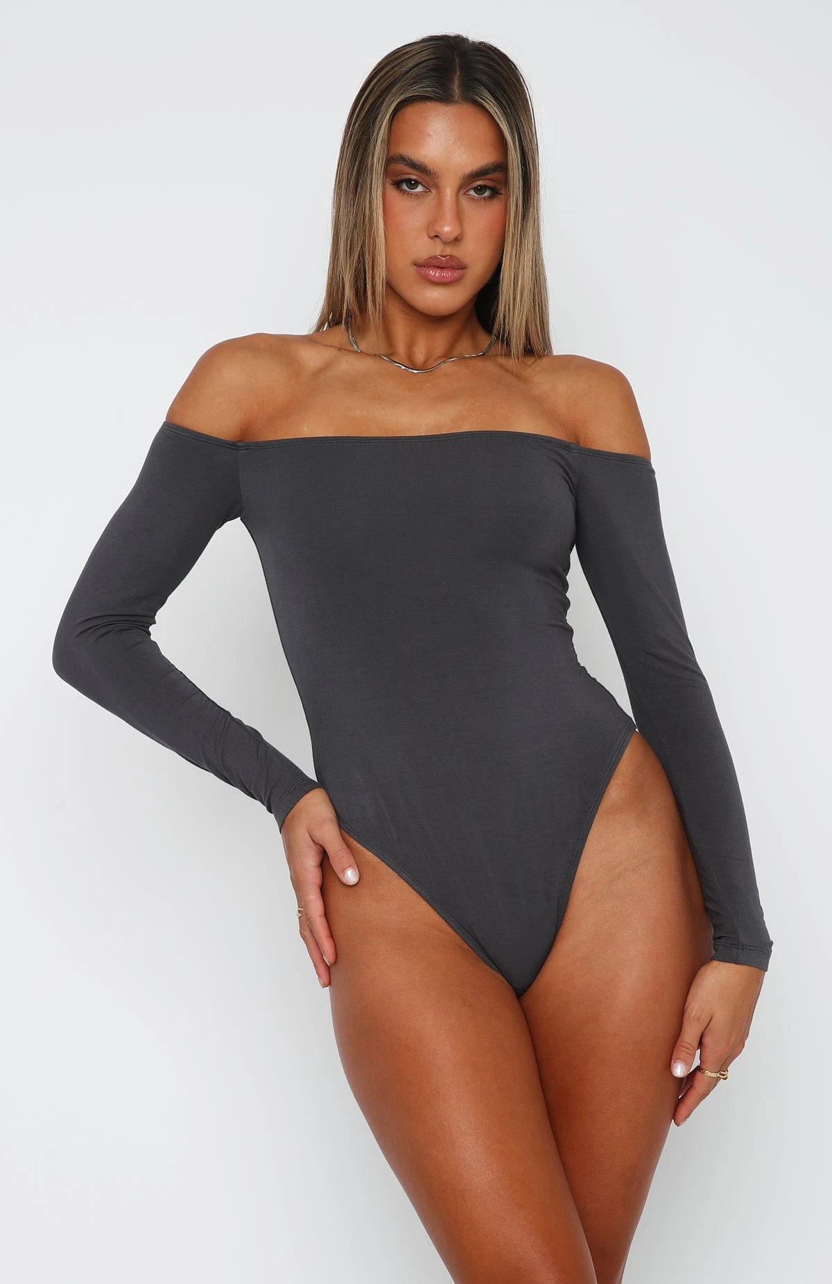 Lose My Mind Long Sleeve Bodysuit Charcoal - Image 2