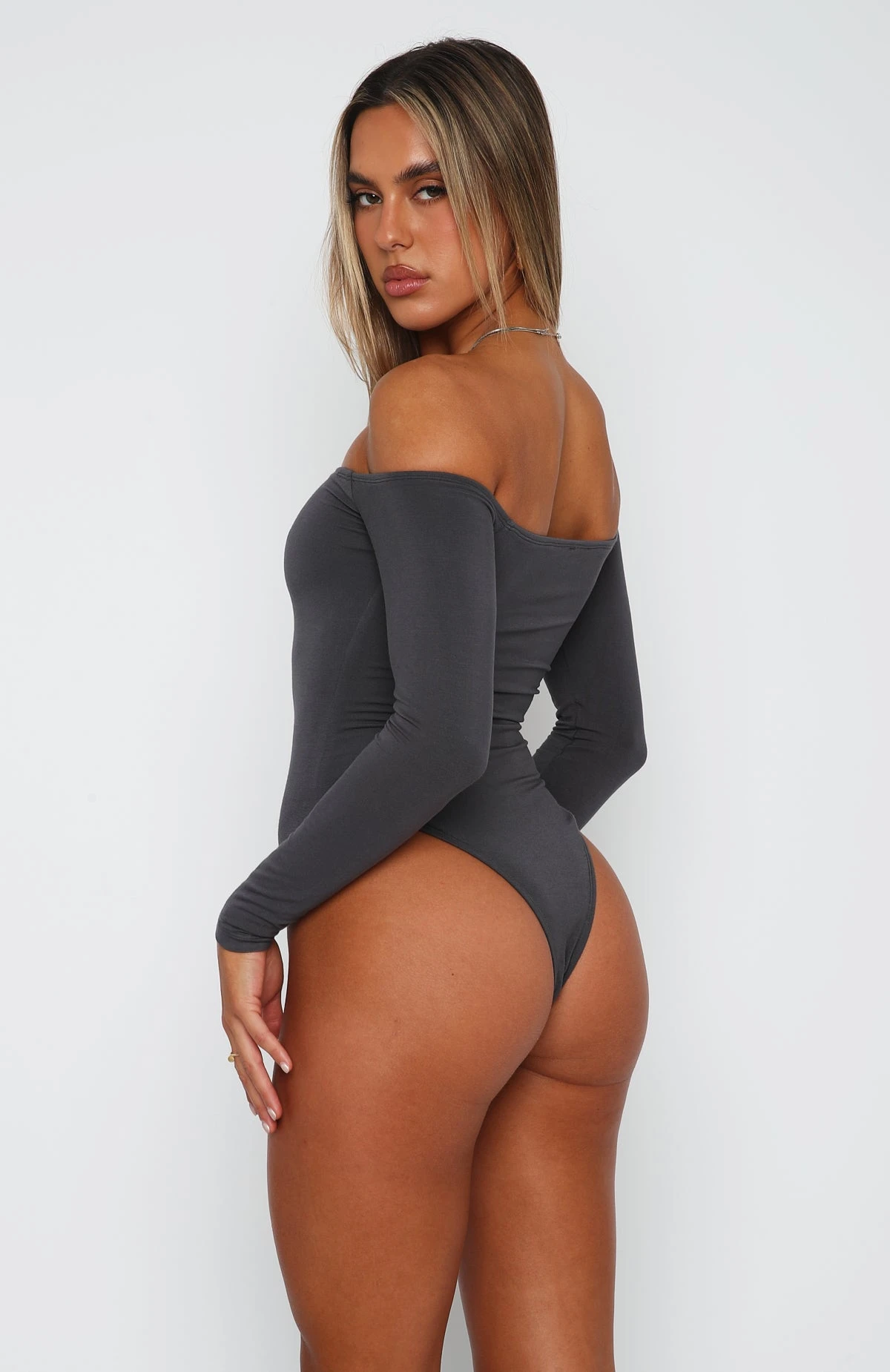 Lose My Mind Long Sleeve Bodysuit Charcoal - Image 3