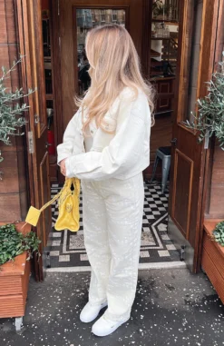 Catch Me Out Mid Rise Straight Leg Printed Denim Jeans Cream