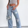 Cross My Path Low Rise Wide Leg Jeans Light Blue Wash