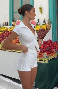 Not Ready To Go Terry Booty Shorts White