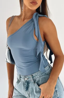 Give You Love One Shoulder Bodysuit Steel