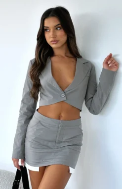 Not Sorry Cropped Blazer Grey
