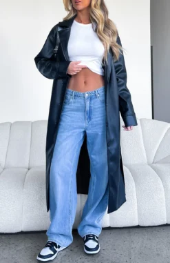 Rainy Day PU Trench Coat Black