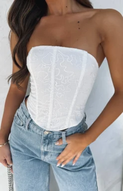 Run The Game Strapless Bustier White