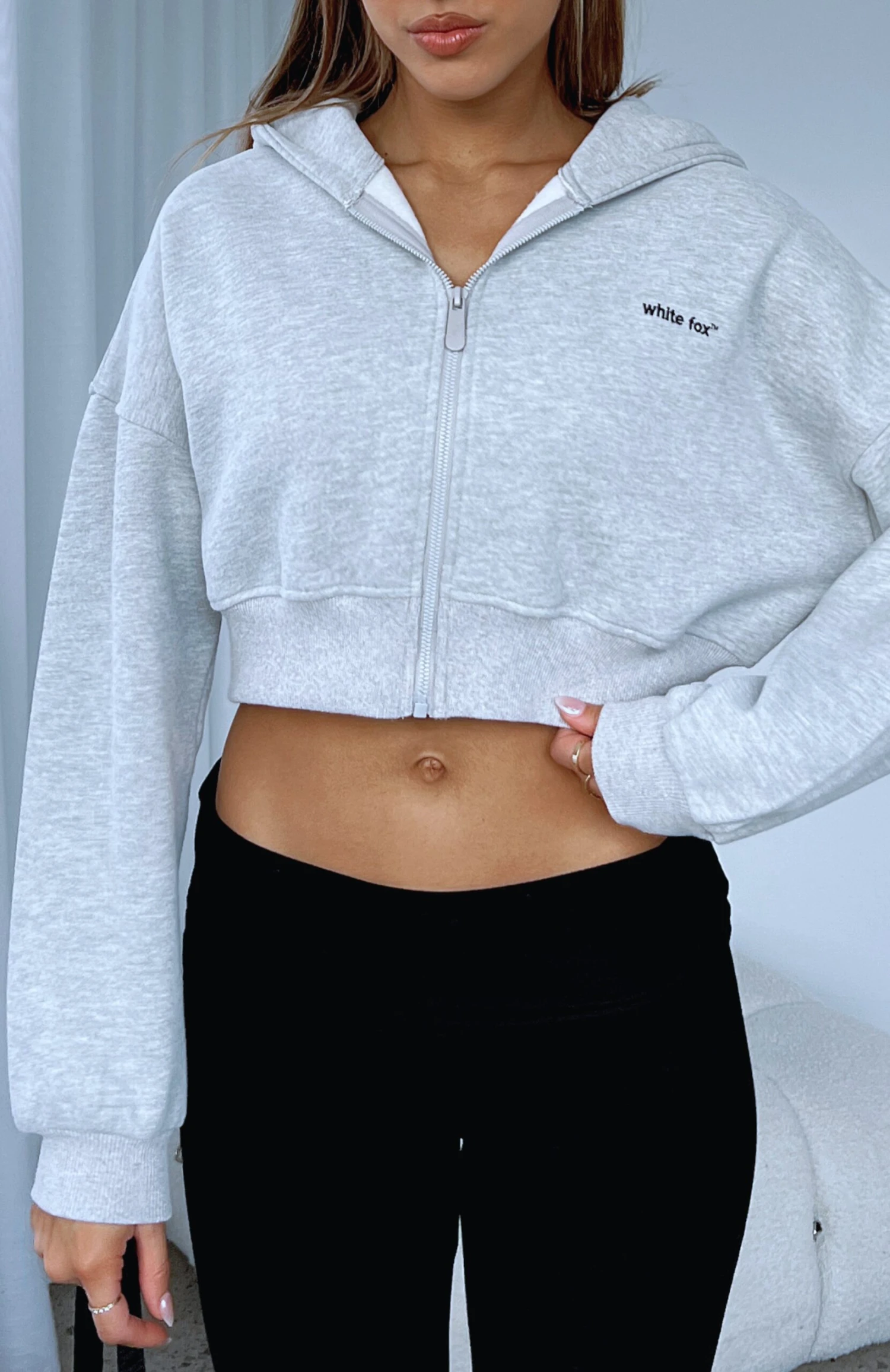 She's Effortless Cropped Hoodie Grey Marle