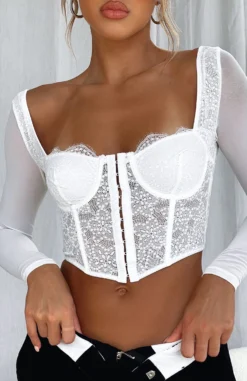 She's Magic Long Sleeve Lace Bustier White