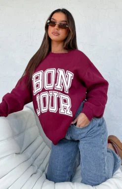 Take Me To Paris Oversized Sweater Wine