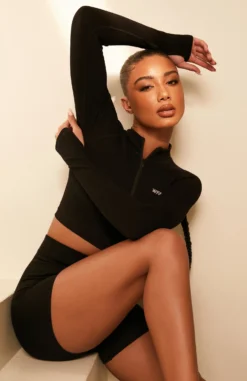 Seamless Long Sleeve Sports Crop Black