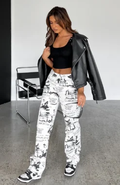 Your Choice Printed Pants White